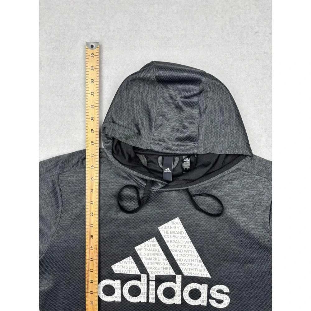 Adidas ClimaWarm Mens Large Gray Graphic Hoodie Pullover FS0022 Heathered Logo